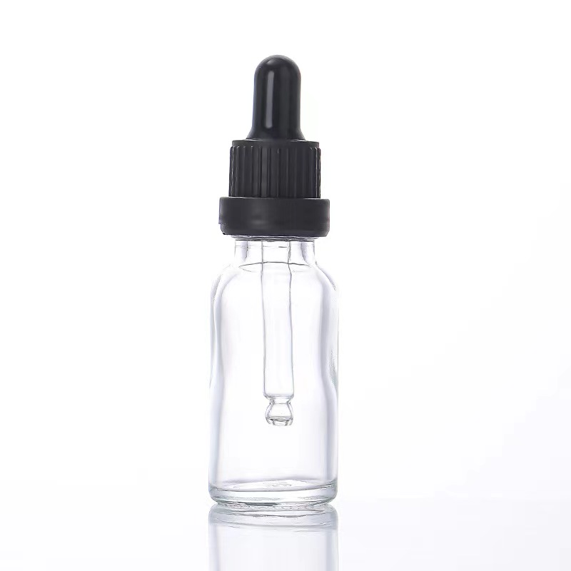 Flacone contagocce in vetro trasparente da 30 ml con tappo contagocce nero 